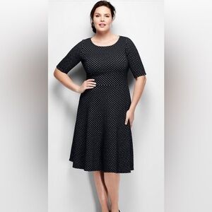 Lands' End Elbow Sleeve Ponté Black Dress with Maroon Trim and white triangle